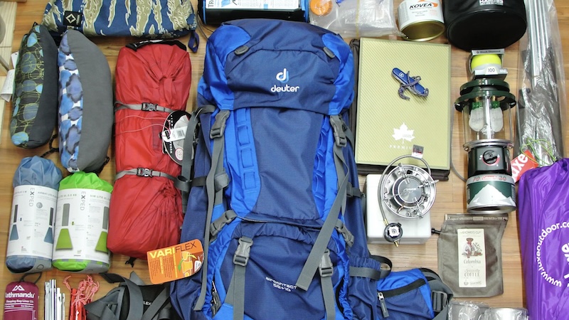 Backpack and hiking gear