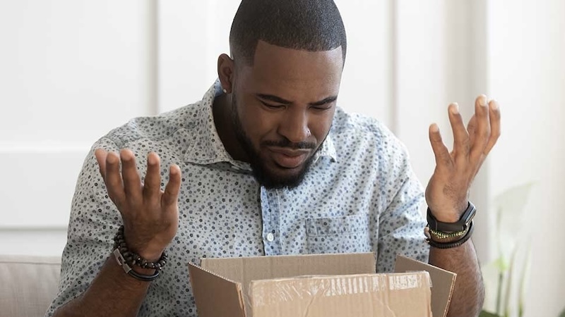Buyer reviewing defective goods from China shipment