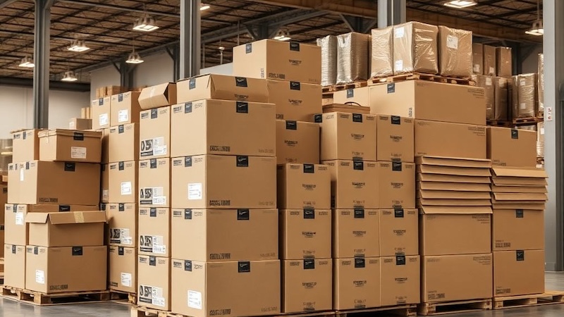 Branded boxes in warehouse
