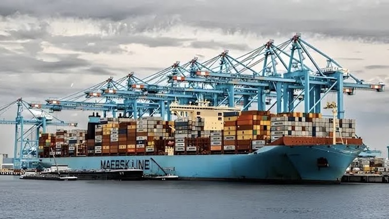 Container shipping from China to Europe at a major Chinese port
