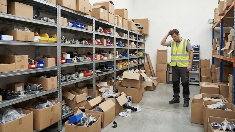 Warehouse shelves with goods