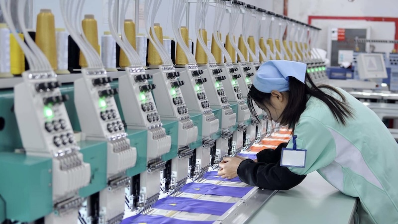 Factory worker on assembly line