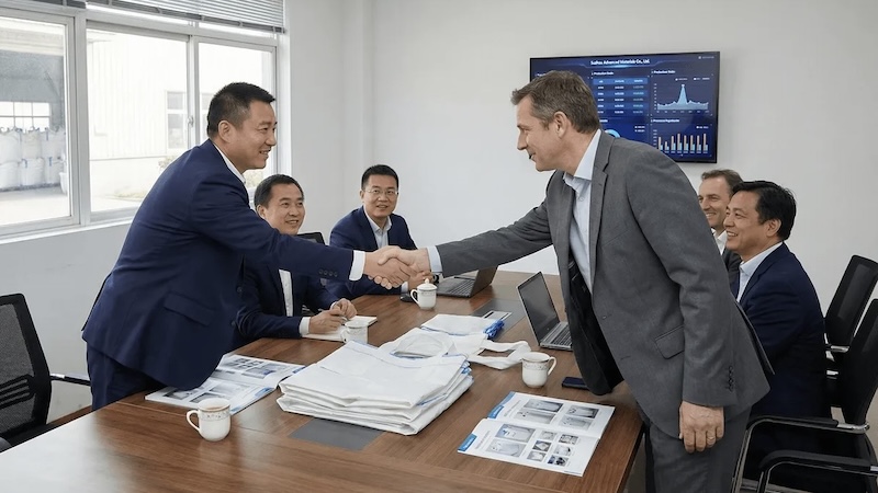 Buyer meeting factory staff