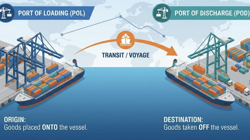 Cargo ship loading at port