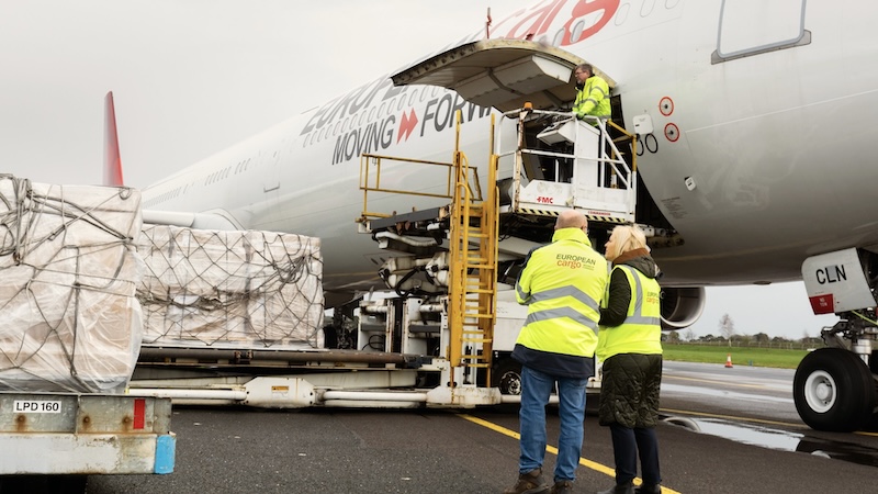 Cargo plane loading at airport
