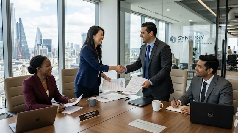 Business meeting discussing contract