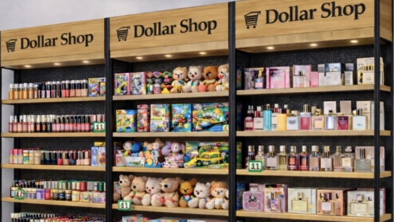 Dollar store shelf display