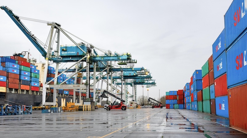 Cargo containers at port terminal