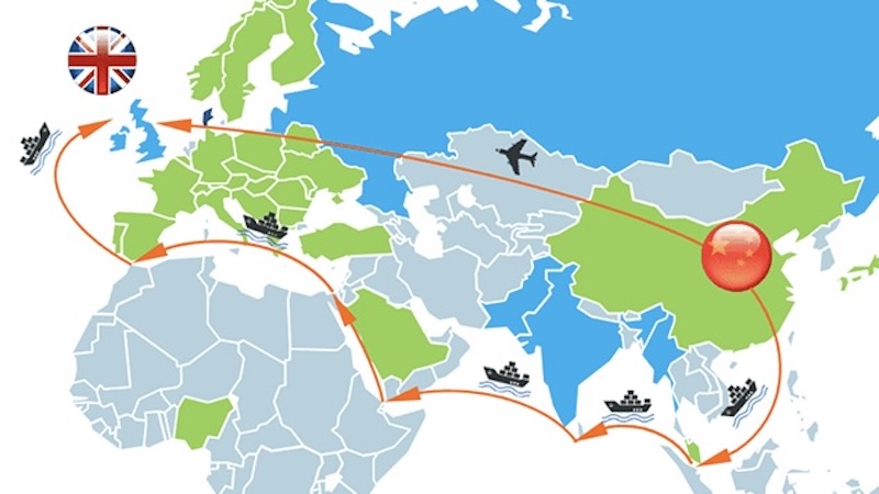 China to UK shipping route