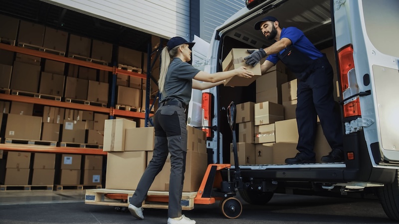 Delivery truck unloading cargo