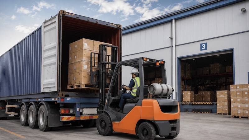Forklift loading cargo container