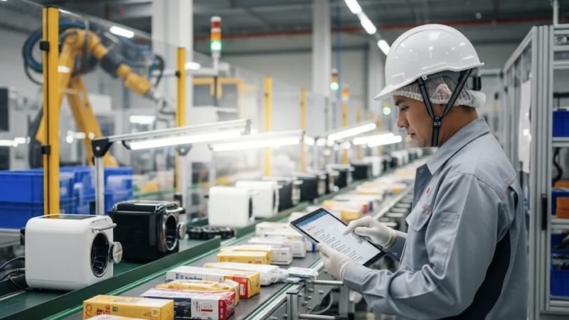 Inspector checking product quality