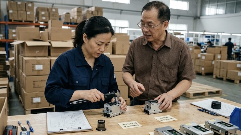 Inspector checking product samples